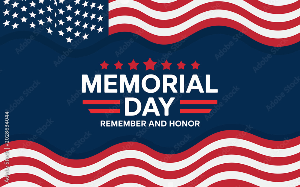 Fototapeta premium Memorial Day graphic design with American flag elements and patriotic stars