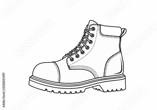 Bilde på lerret Single work boot with laces and sturdy sole.