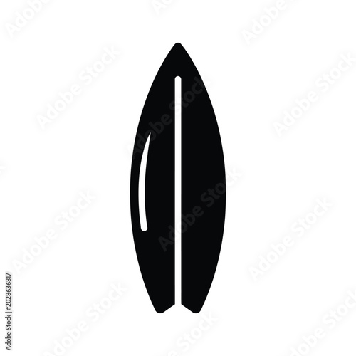Minimalist black surfboard icon with white stripe