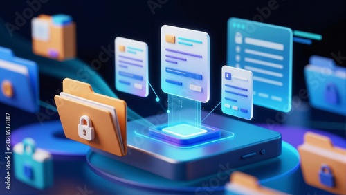 Digital Privacy Concept with 3D Artwork of Files and Data Protection