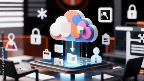 Futuristic 3D Cloud Computing Vector Artwork for Digital Innovation