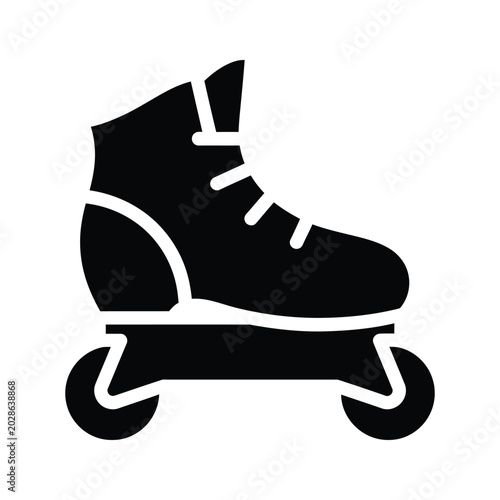 Black inline roller skate icon with four wheels