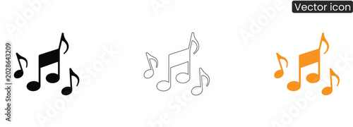 Fotografía Three eighth note music icons in black, Line art, And orange on white background