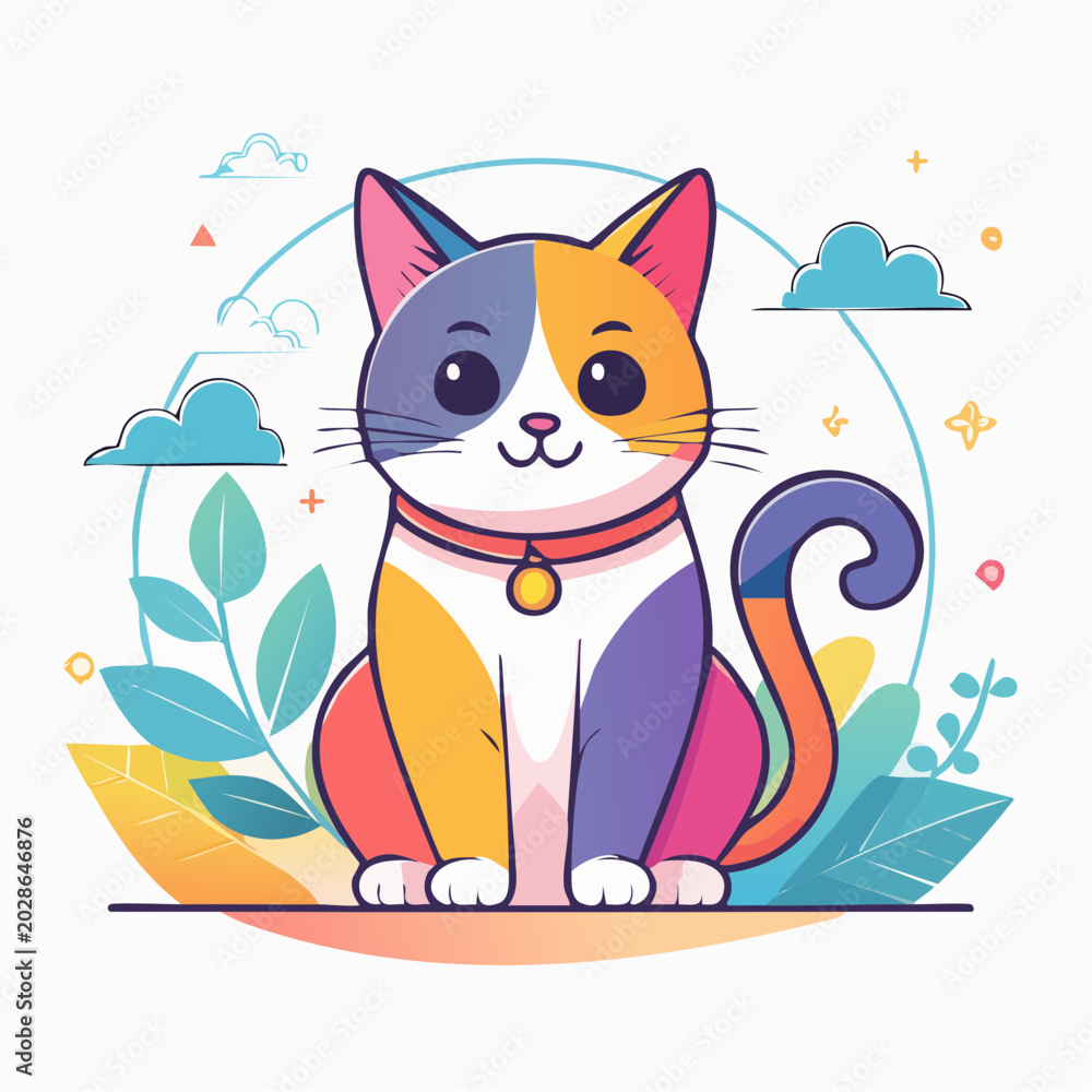 Obraz premium Cute Cartoon Cat with Colorful Patches
