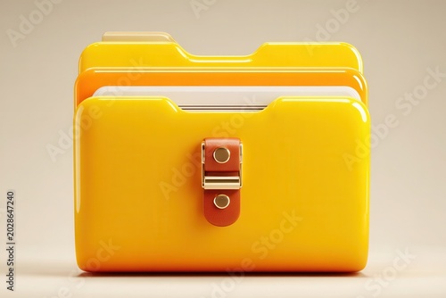 Yellow file folder with leather strap and documents