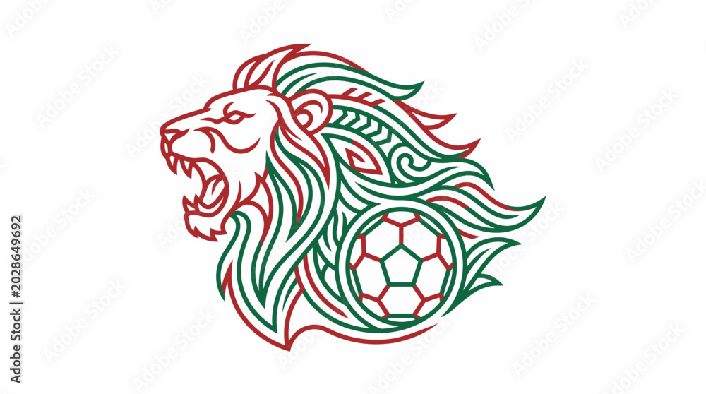 Fototapeta premium World cup 2026 football tournament soccer championship monoline lion head emblem integrated with a soccer ball graphic