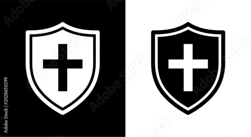 Medical shield logo with cross symbol.
