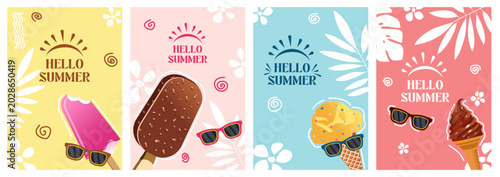 Foto Summer greeting poster vector set design