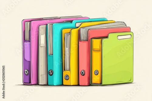 Colorful file folders stacked neatly on a plain background