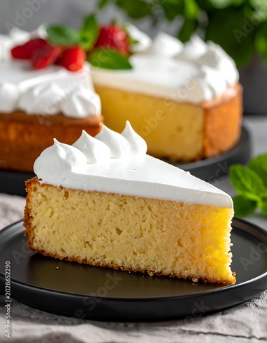 A slice of cheesecake with whipped cream and strawberries on top