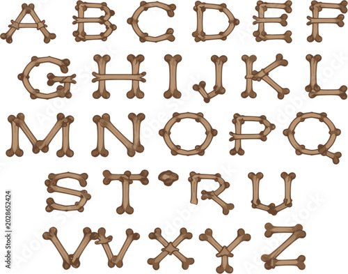 Tableau sur toile Alphabet letters made of bones, spooky cartoon font, Halloween themed vector ill