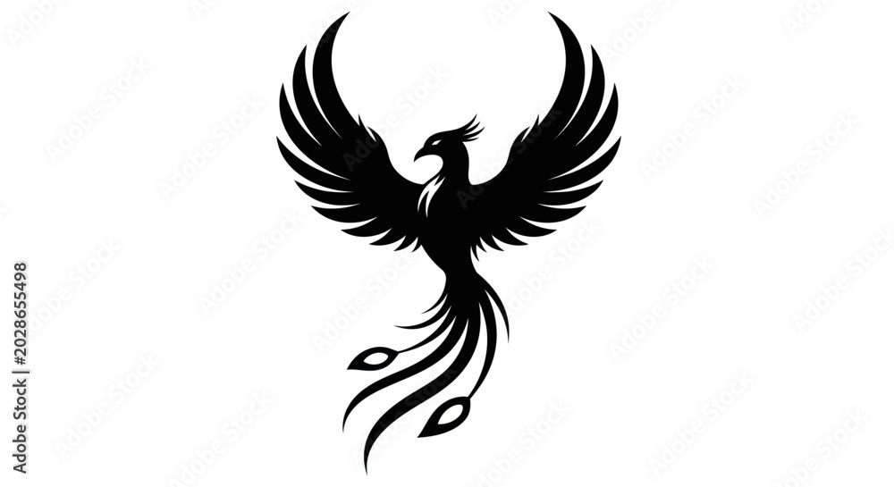 Fototapeta premium Black Phoenix Silhouette Icon on White Background