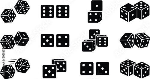 Photos Game Dice Silhouette Vector Icon Set for Board Games Casino Gambling Tabletop Ga