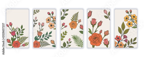 Cute Vintage Floral Frame and Flower Border Vector Set Design