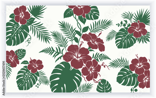 Tropical Hibiscus Seamless Floral Vector Pattern Design