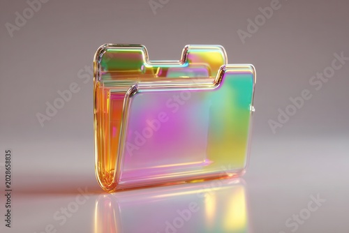 Transparent folder with iridescent light reflections on surface