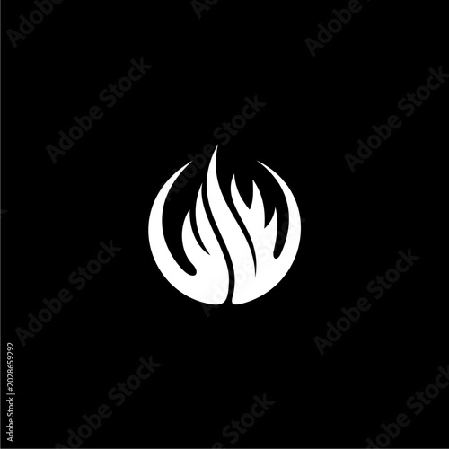 White flame icon on black.