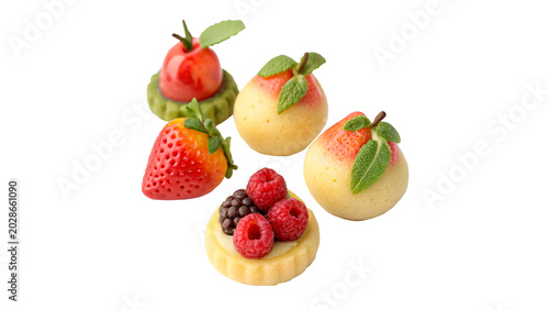 Cuadro en lienzo A collection of small decorative marzipan sweets or realistic fruit shaped confe