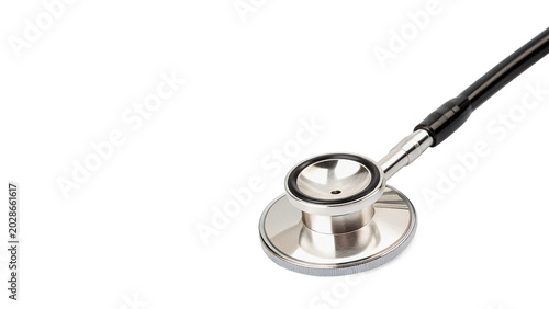 Schilderij op canvas A professional metallic silver medical stethoscope tool clinical hardware health