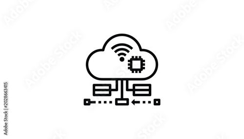 Cloud computing icon with wireless connectivity and processor chip