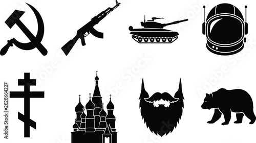 Cuadro en lienzo Russia culture and history vector silhouette set featuring hammer and sickle ass