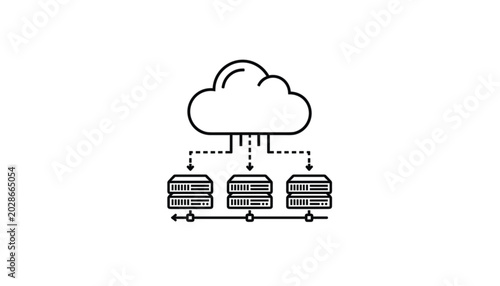 Cloud computing network icon with server racks and data connection