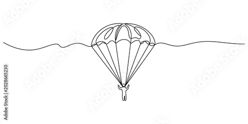Tableau sur toile Continuous line drawing of a person using a parachute for skydiving