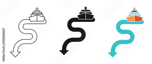 Illustration showing ship navigating different types of waterway paths