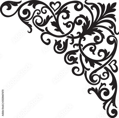 Ornate corner flourish black line art graphic element
