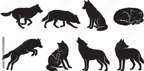 Obraz na plátně Howling wolf silhouette against a full moon with dark forest trees and misty night sky background
