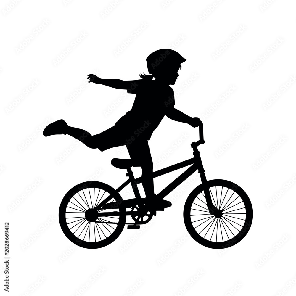 Fototapeta premium Boy Doing Bicycle Stunt Silhouette Icon