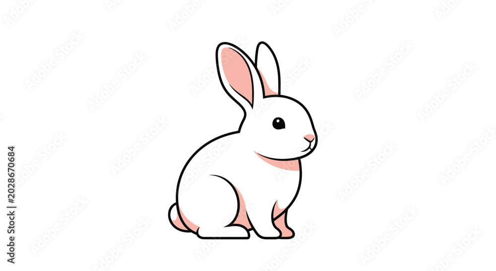 Obraz premium Cute White Rabbit Sitting Down.