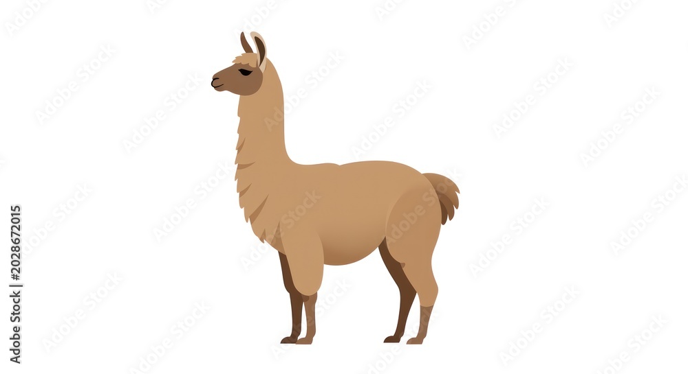 Fototapeta premium An illustration of a llama standing in a field shows the animal looking calm.