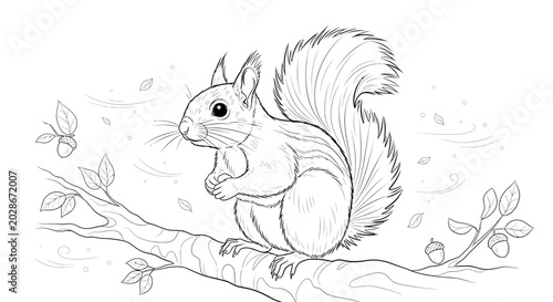 Squirrel on tree branch eating.