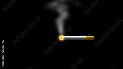 Animated cigarette with rising smoke on black background
