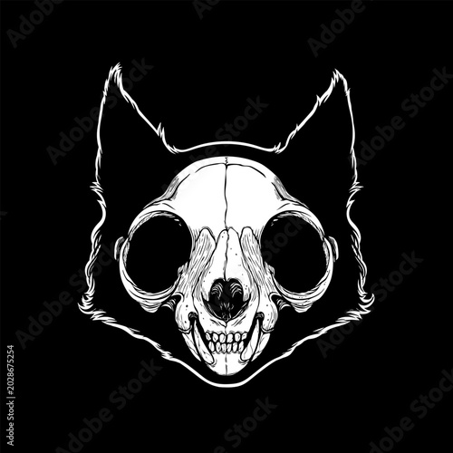 Stylized cat skull head vector for tattoo or logo