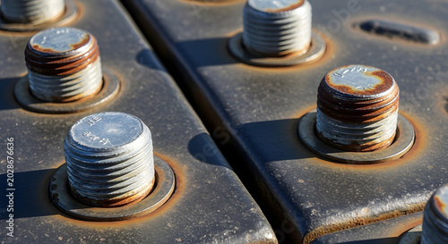 rusted bolts and steel plate close up industrial hardware with corrosion