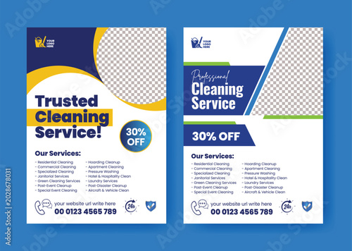 Tableau sur toile Trusted cleaning service a4 print poster flyer template with Maid services, resi