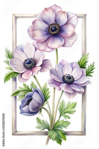 Watercolor poppy flowers illustration - Delicate watercolor poppies with green leaves and buds in a soft artistic style.