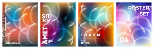 Abstract poster set with blurry colorful bubbles and gradients modern graphic design abstract colorful gradient background decoration holographic illumination