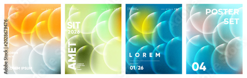 Abstract poster set with blurry yellow and green bubbles and gradients modern graphic design abstract gradient background decoration holographic illumination