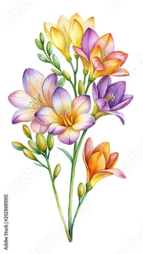 Watercolor bouquet of colorful flowers - A delicate watercolor illustration of a vibrant flower bouquet with soft pastel and warm tones.