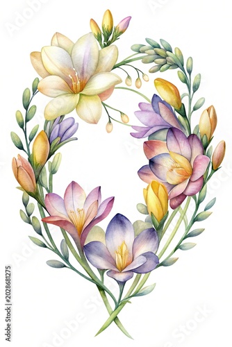 Watercolor floral wreath with soft pastel colors - Delicate watercolor floral wreath featuring pastel blooms and greenery, perfect for artistic and decorative use.