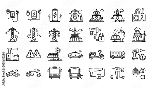 Slika na platnu Electric voltage vector icon set battery lightning and power distribution symbol