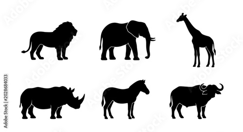 Photography African Wildlife Silhouettes: Lion, Elephant, Giraffe, Rhino, Zebra, Buffalo Ico