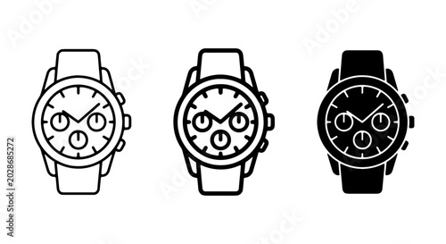 Konstfotografi Chronograph Watch Icons, Timepiece Vector Set, Modern Wristwatch Graphics, Busin