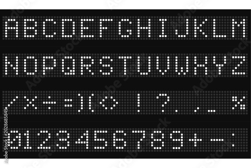 Bild auf Leinwand Led digital font, electronic display alphabet, electronic numbers and letters of