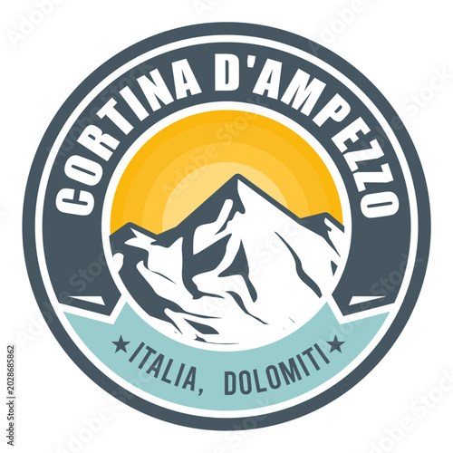 Schilderij op canvas Cortina d'Ampezzo, Dolomitic Alps, Italy, emblem or label with snow-covered moun