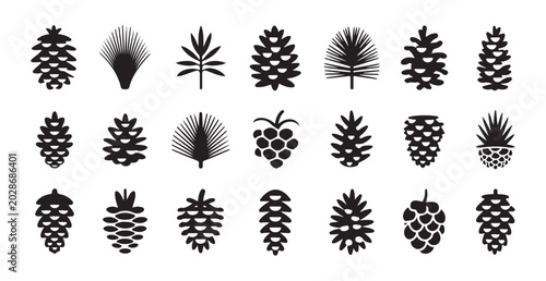 Bilde på lerret Collection of pine cones and pine needles isolated on white background vector illustration