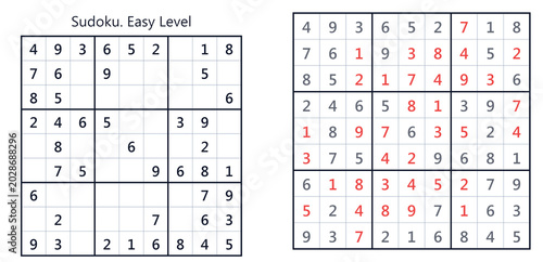 Foto Sudoku puzzle in easy level with completed and empty cells